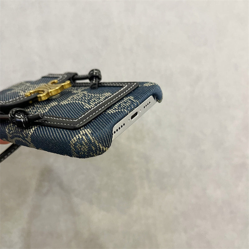 Trendy Canvas Crossbody Lanyard with Card Holder & Coin Purse for iPhone 16 Pro Max/15/14/13/12/11