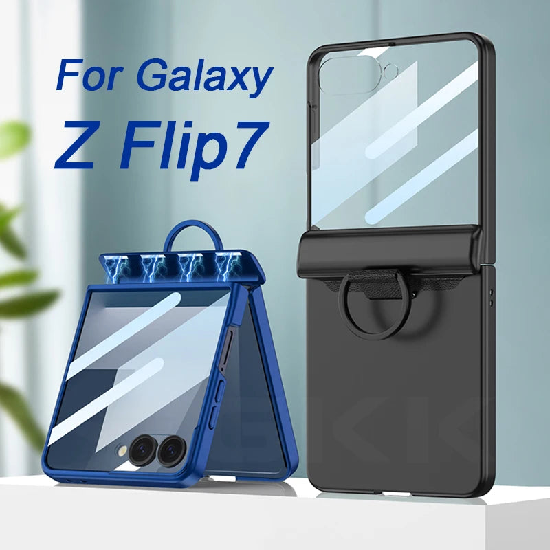 Magnetic Ring Holder Case — Outer Screen Protection & Matte Finish | Samsung Galaxy Z Flip 7