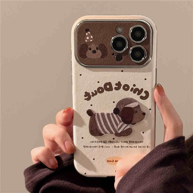Adorable Puppy Lover Soft Leather Case for iPhone 16 Plus/15/14