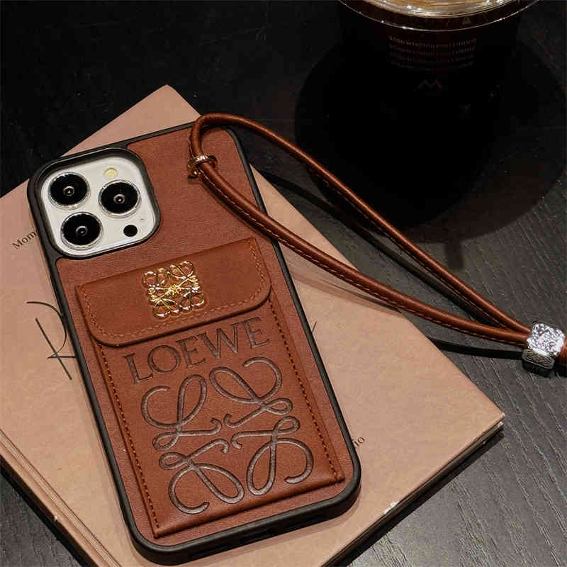 Luxury LOEWE Leather Wallet Case With Bracelet For iPhone 12-16 Pro