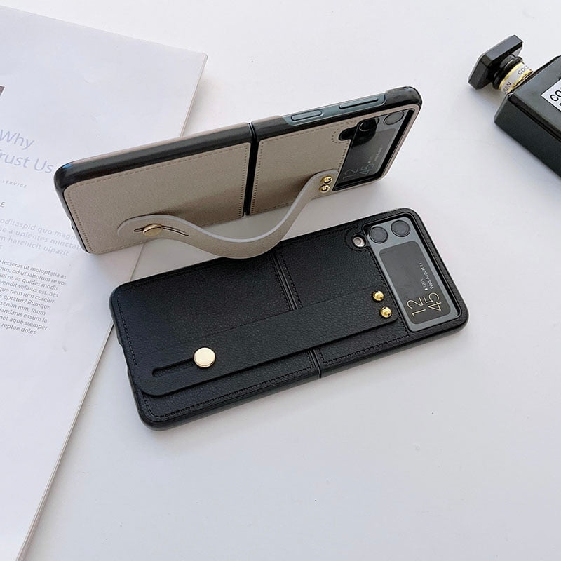 Luxury Wrist Strap Holder Leather Phone Case For Samsung Galaxy Z Flip