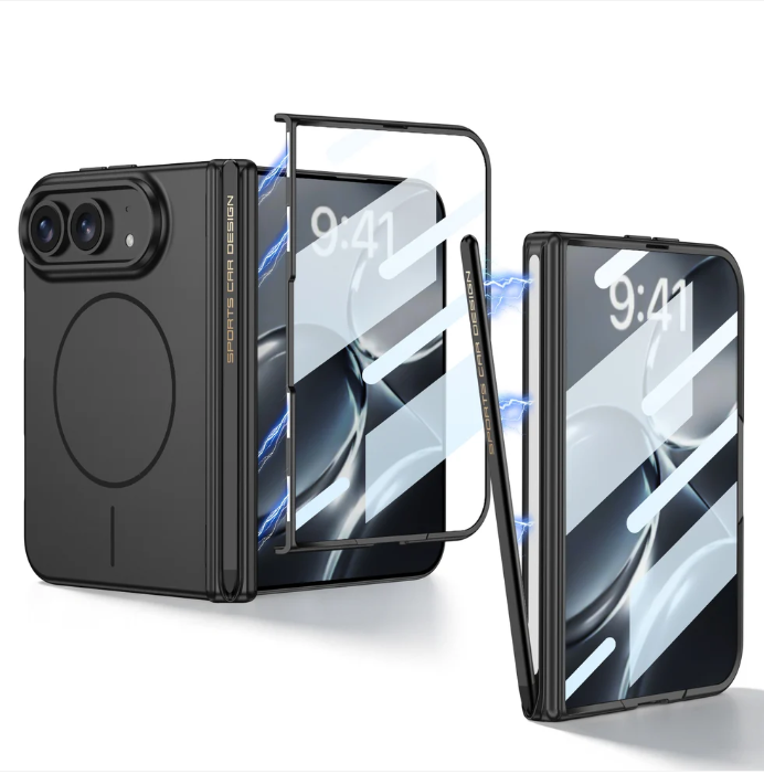 Magnetic Hinge Case | Built-in Glass Film & Magnetic Stylus | iPhone Duo