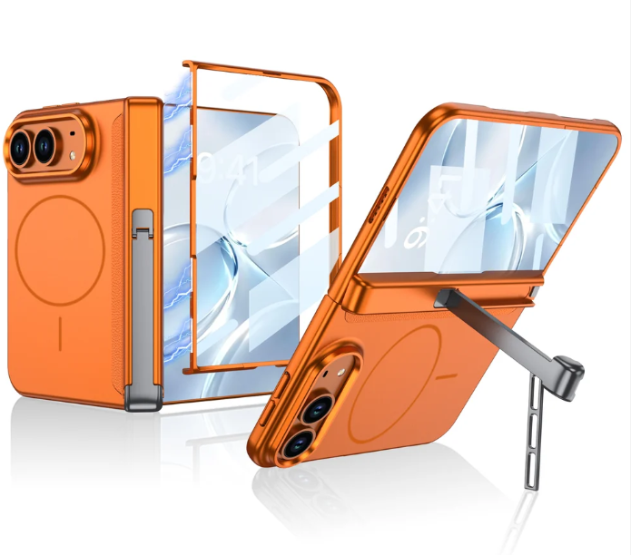 Magnetic Hinge Case | Glass Film, Tri-Fold Kickstand & MagSafe Ring | iPhone Duo