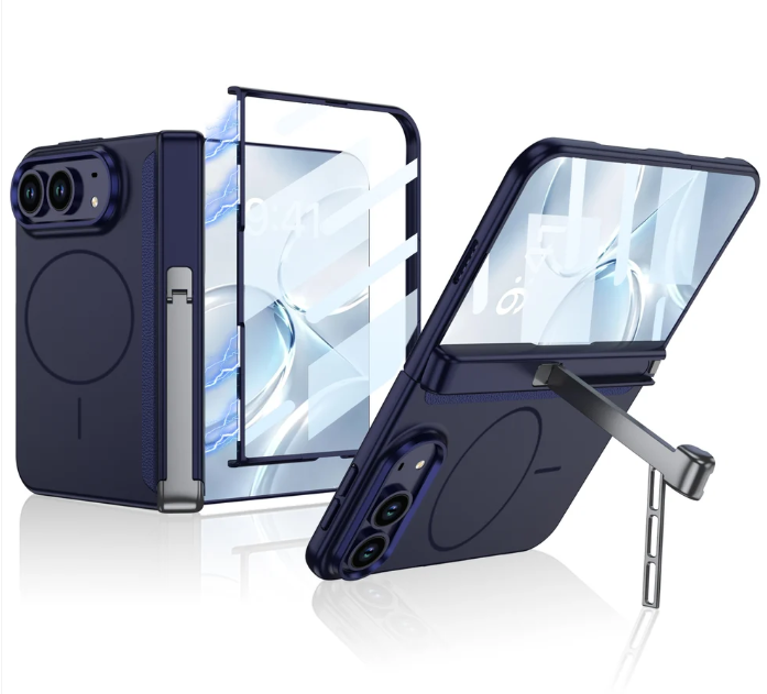 Magnetic Hinge Case | Glass Film, Tri-Fold Kickstand & MagSafe Ring | iPhone Duo
