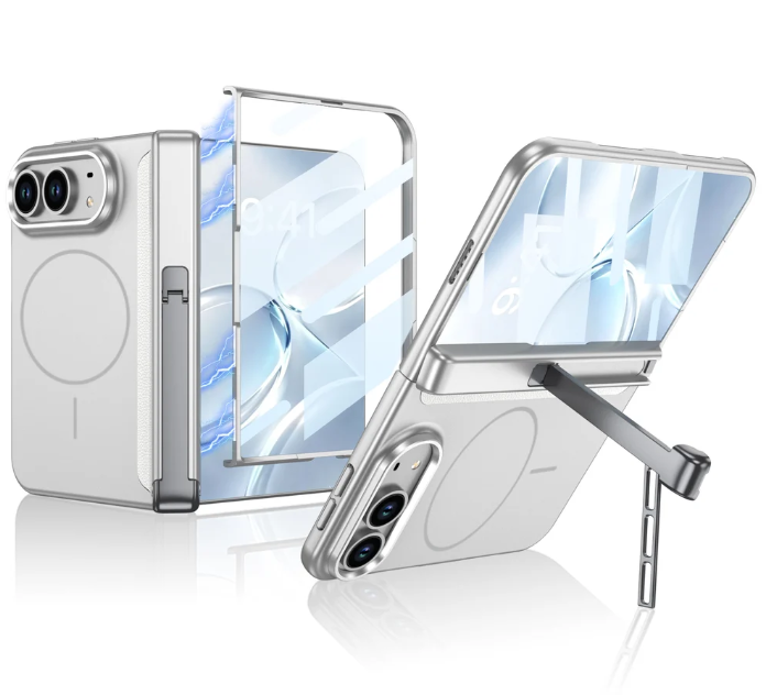 Magnetic Hinge Case | Glass Film, Tri-Fold Kickstand & MagSafe Ring | iPhone Duo