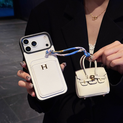 Luxury H Brand Leather Card Holder & Charm for iPhone & Galaxy Models