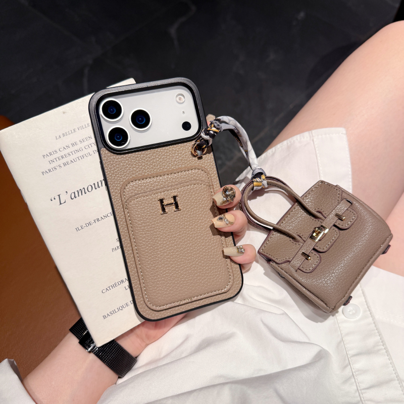 Luxury H Brand Leather Card Holder & Charm for iPhone & Galaxy Models