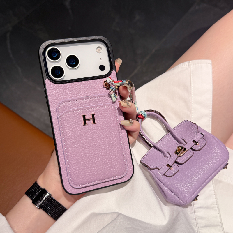 Luxury H Brand Leather Card Holder & Charm for iPhone & Galaxy Models
