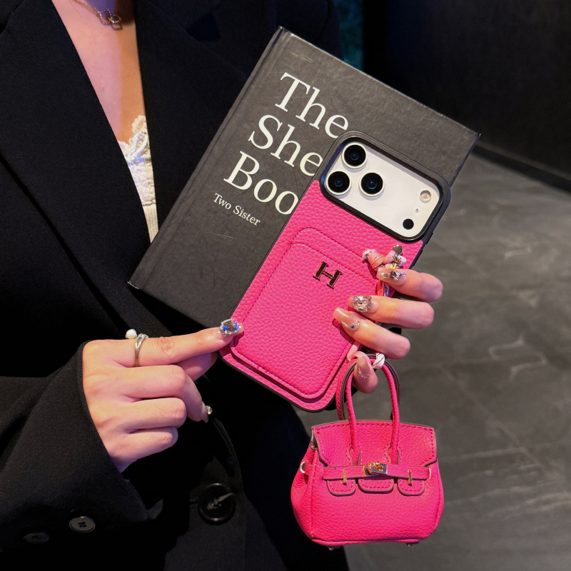 Luxury H Brand Leather Card Holder & Charm for iPhone & Galaxy Models