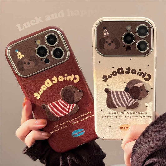 Adorable Puppy Lover Soft Leather Case for iPhone 16 Plus/15/14