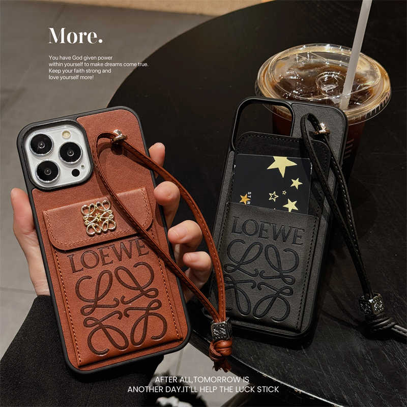 Luxury LOEWE Leather Wallet Case With Bracelet For iPhone 12-16 Pro – MoobiCase Luxury LOEWE Leather Wallet Case With Bracelet For iPhone 12-16 Pro – MoobiCase