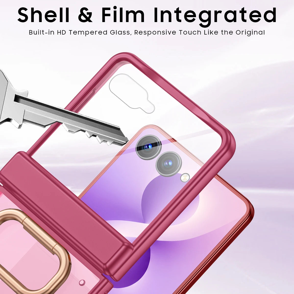 Matte Hard Case | Built-in Screen Protector, Gold Ring Stand & Full Hinge Protection | Samsung Galaxy Z Flip 7 & 8