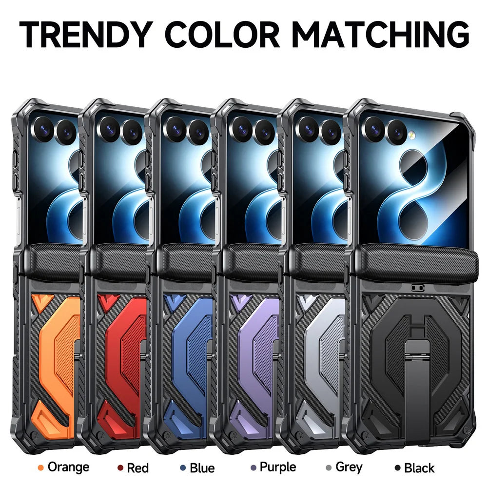 Rugged Carbon Armor Case | Metal Stand & Full Protection | Z Flip 7 & 8