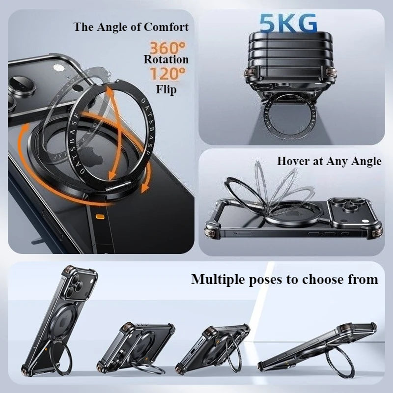 MagSafe Metal Case with 360° Rotating Stand for iPhone 17 Pro/Pro Max