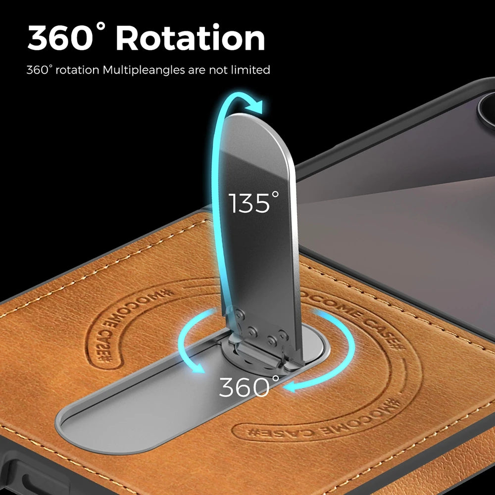 Premium Leather Kickstand Case — Wireless Charging, Hinge Protection & Built-in Metal Stand | Samsung Galaxy Z Flip 7