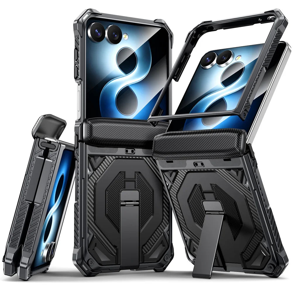 Rugged Carbon Armor Case | Metal Stand & Full Protection | Z Flip 7 & 8