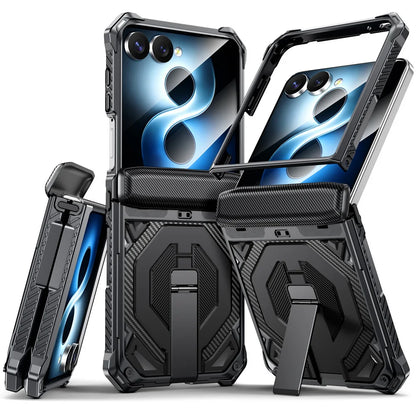 Rugged Carbon Armor Case | Metal Stand & Full Protection | Z Flip 7 & 8