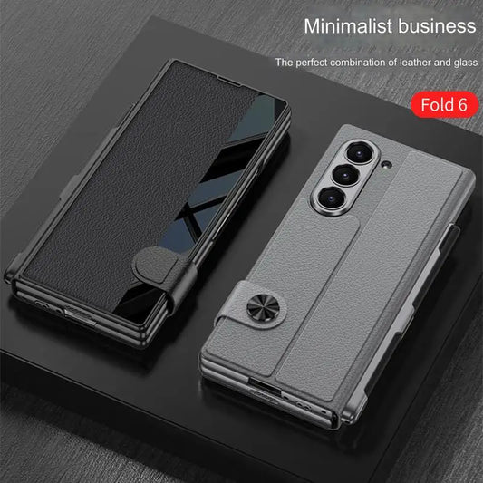 Vegan Leather S-Pen Flip Case for Samsung Galaxy Z Fold 6 | Built-in Glass Screen Protector & Card Slot Holder