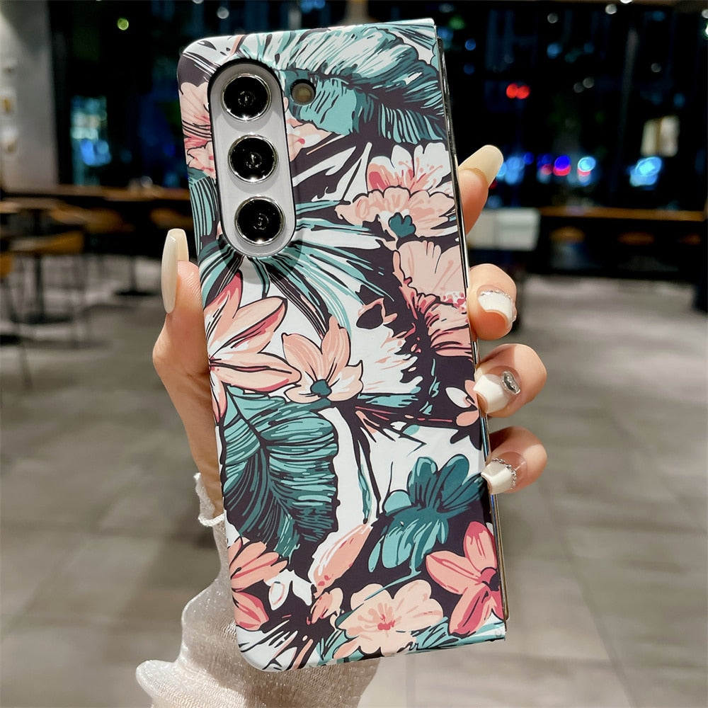 Retro Oil Painting Fragmented Flowers Case For Samsung Galaxy Fold