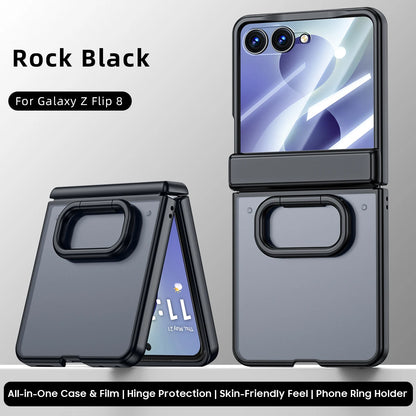 Matte Hard Case | Built-in Screen Protector, Gold Ring Stand & Full Hinge Protection | Samsung Galaxy Z Flip 7 & 8