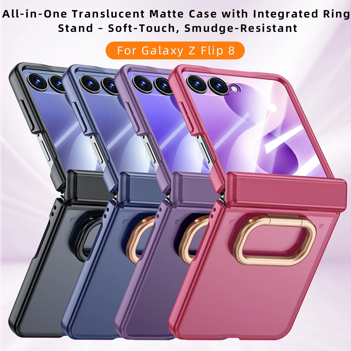 Matte Hard Case | Built-in Screen Protector, Gold Ring Stand & Full Hinge Protection | Samsung Galaxy Z Flip 7 & 8