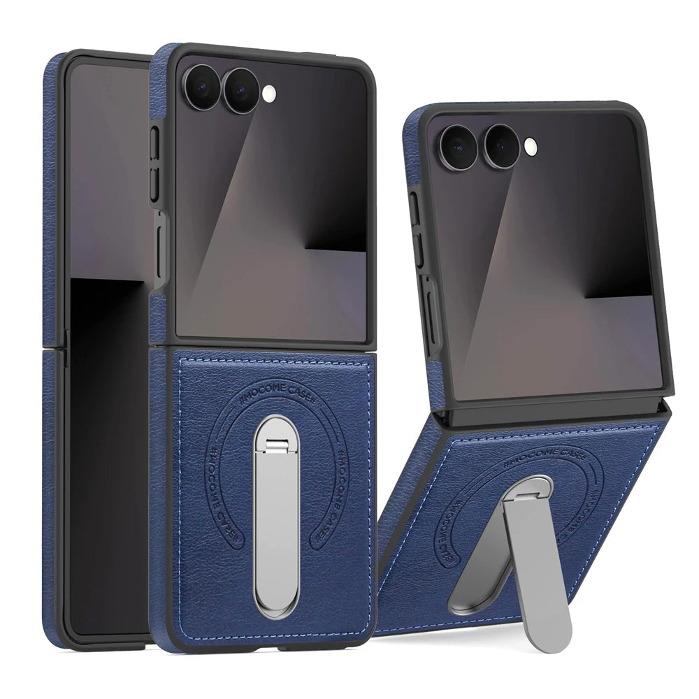 Premium Leather Kickstand Case — Wireless Charging, Hinge Protection & Built-in Metal Stand | Samsung Galaxy Z Flip 7