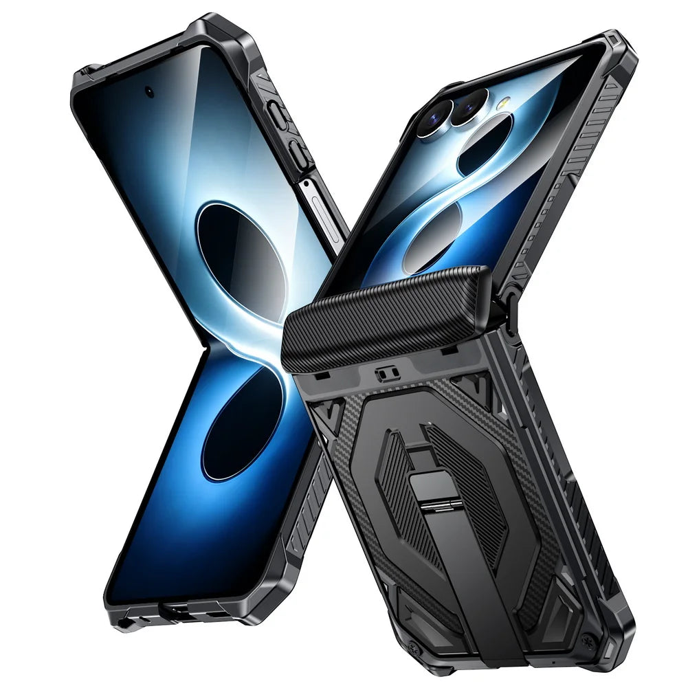 Rugged Carbon Armor Case | Metal Stand & Full Protection | Z Flip 7 & 8