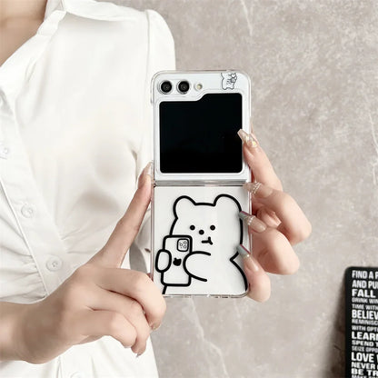 Cute Bear Transparent Pearl Bracelet Case for Samsung Galaxy Z Flip 5