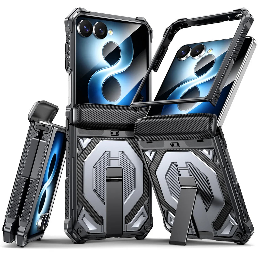 Rugged Carbon Armor Case | Metal Stand & Full Protection | Z Flip 7 & 8