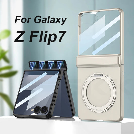 Magnetic Hinge Armor Case — MagSafe Charging - Ring Holder & Outer Screen Protection | Samsung Galaxy Z Flip 7