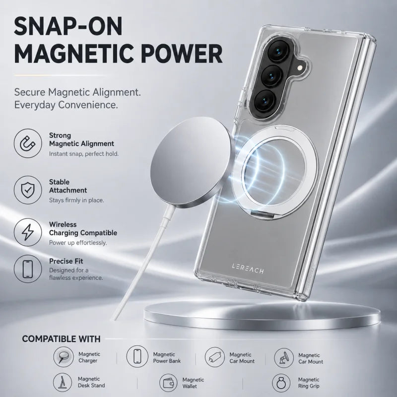 Crystal Clear Magnetic Ring Stand Case - Air Cushion & Full Coverage | Samsung Galaxy Z Fold 8 Ultra