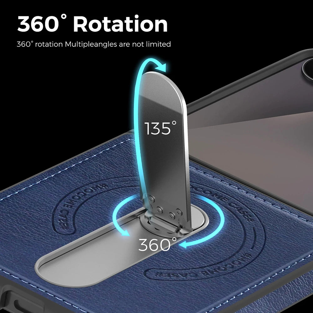 Premium Leather Kickstand Case — Wireless Charging, Hinge Protection & Built-in Metal Stand | Samsung Galaxy Z Flip 7