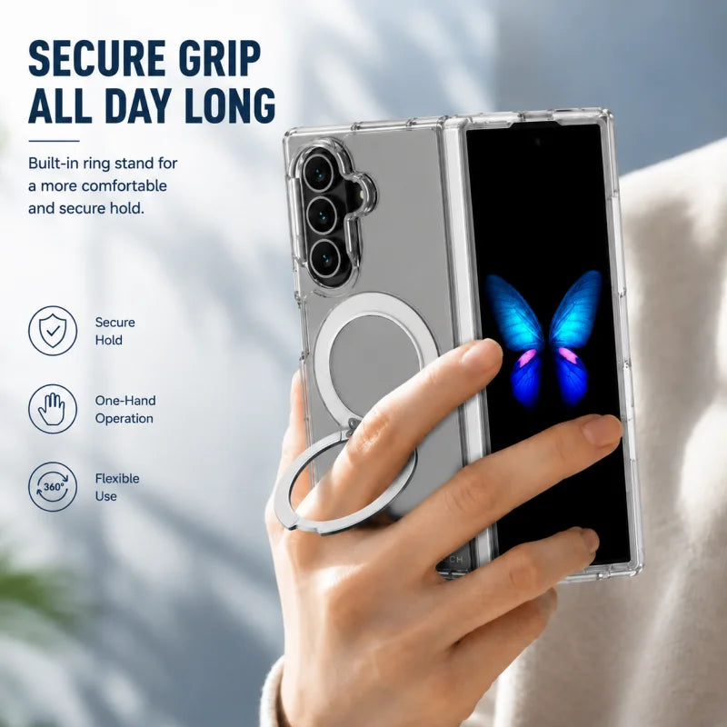 Crystal Clear Magnetic Ring Stand Case - Air Cushion & Full Coverage | Samsung Galaxy Z Fold 8 Ultra