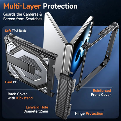 Rugged Carbon Armor Case | Metal Stand & Full Protection | Z Flip 7 & 8