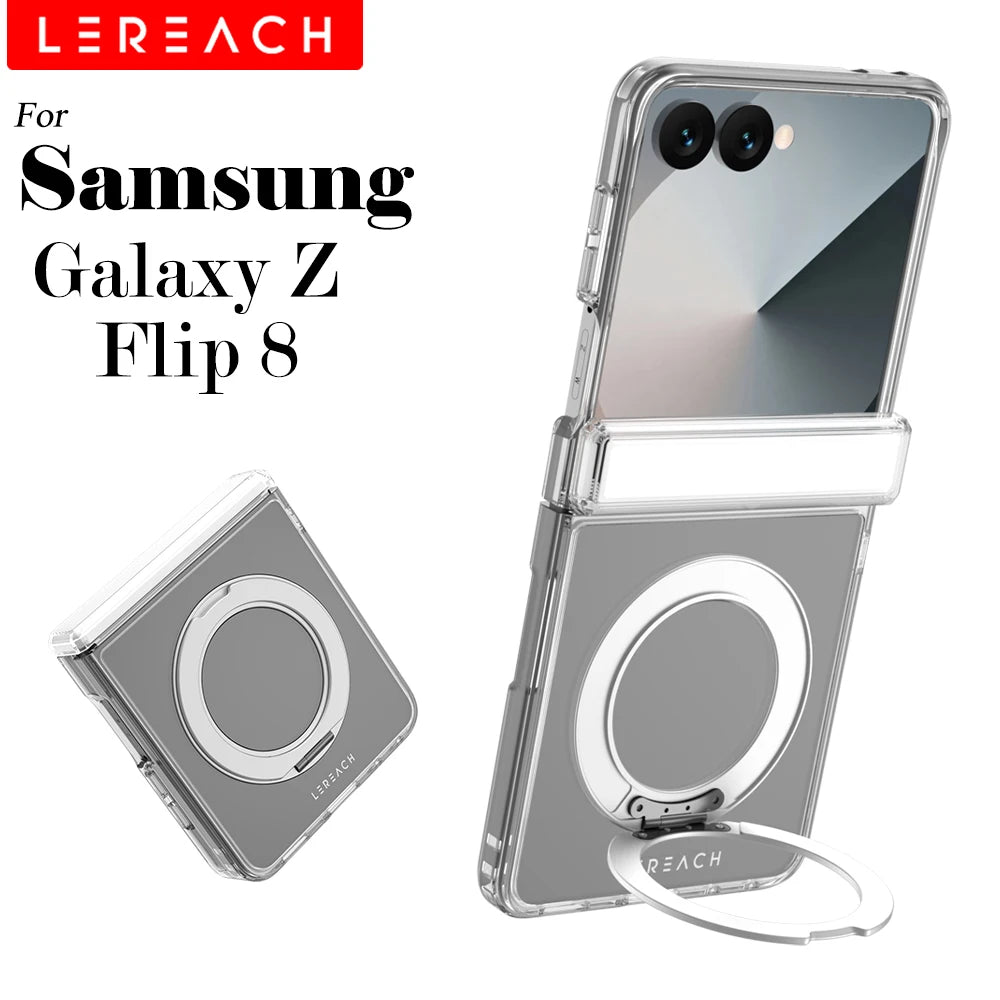 Crystal Clear Magnetic Ring Stand Case — Air Cushion & Hinge Protection | Samsung Galaxy Z Flip 8