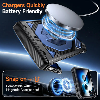Rugged Carbon Armor Case | Metal Stand & Full Protection | Z Flip 7 & 8