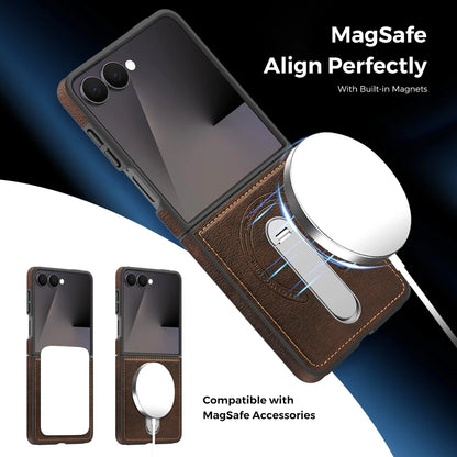 Premium Leather Kickstand Case — Wireless Charging, Hinge Protection & Built-in Metal Stand | Samsung Galaxy Z Flip 7