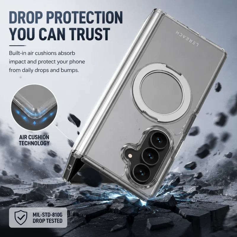 Crystal Clear Magnetic Ring Stand Case - Air Cushion & Full Coverage | Samsung Galaxy Z Fold 8 Ultra