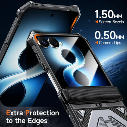 Rugged Carbon Armor Case | Metal Stand & Full Protection | Z Flip 7 & 8