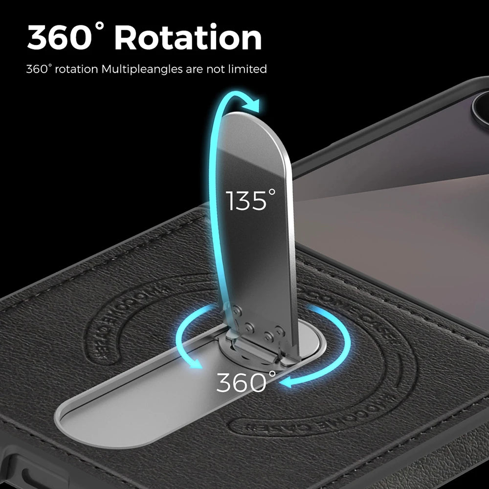Premium Leather Kickstand Case — Wireless Charging, Hinge Protection & Built-in Metal Stand | Samsung Galaxy Z Flip 7