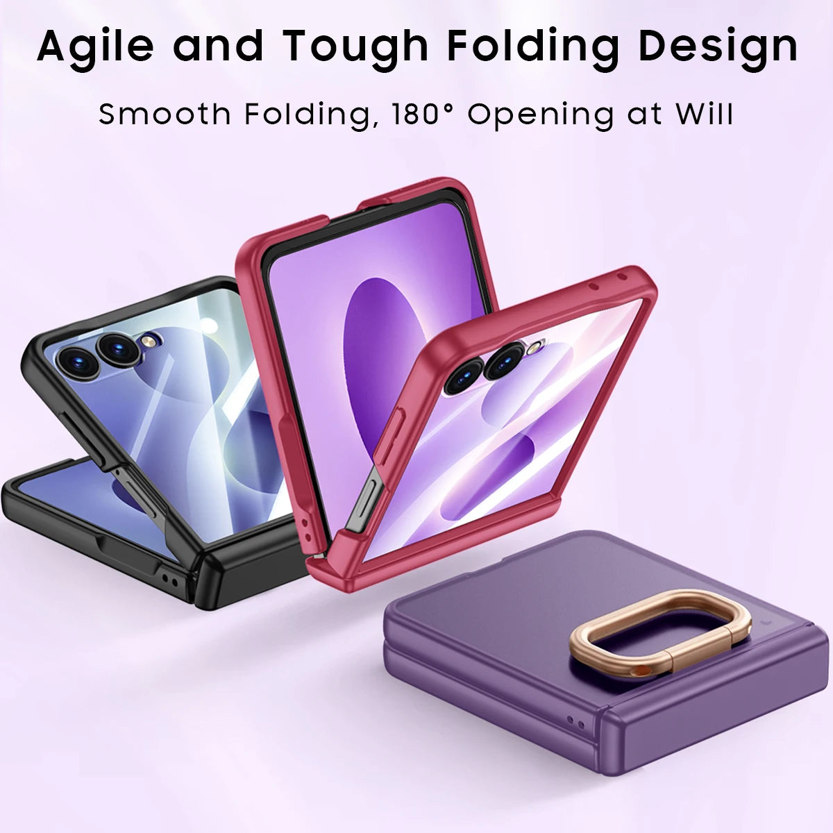 Matte Hard Case | Built-in Screen Protector, Gold Ring Stand & Full Hinge Protection | Samsung Galaxy Z Flip 7 & 8
