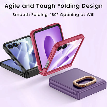 Matte Hard Case | Built-in Screen Protector, Gold Ring Stand & Full Hinge Protection | Samsung Galaxy Z Flip 7 & 8