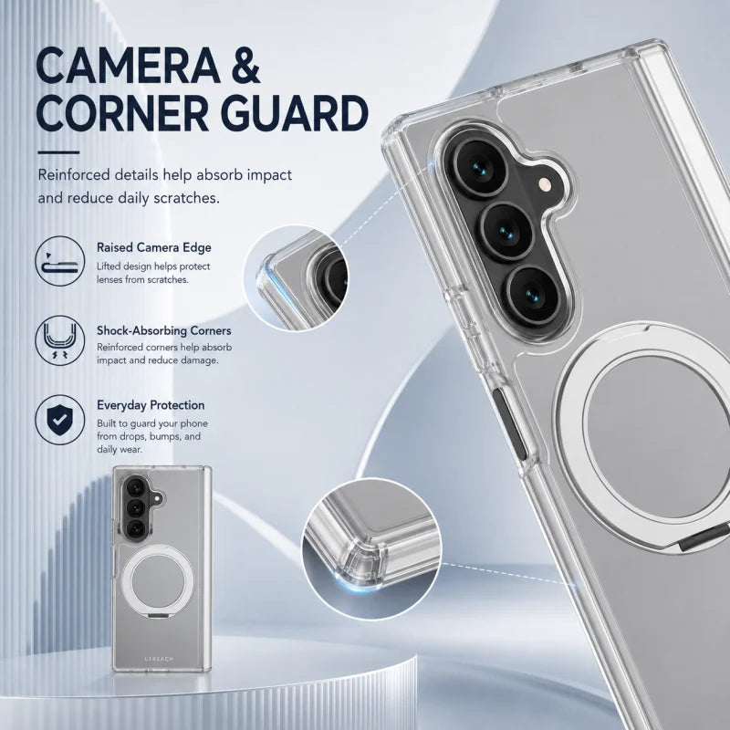 Crystal Clear Magnetic Ring Stand Case - Air Cushion & Full Coverage | Samsung Galaxy Z Fold 8 Ultra