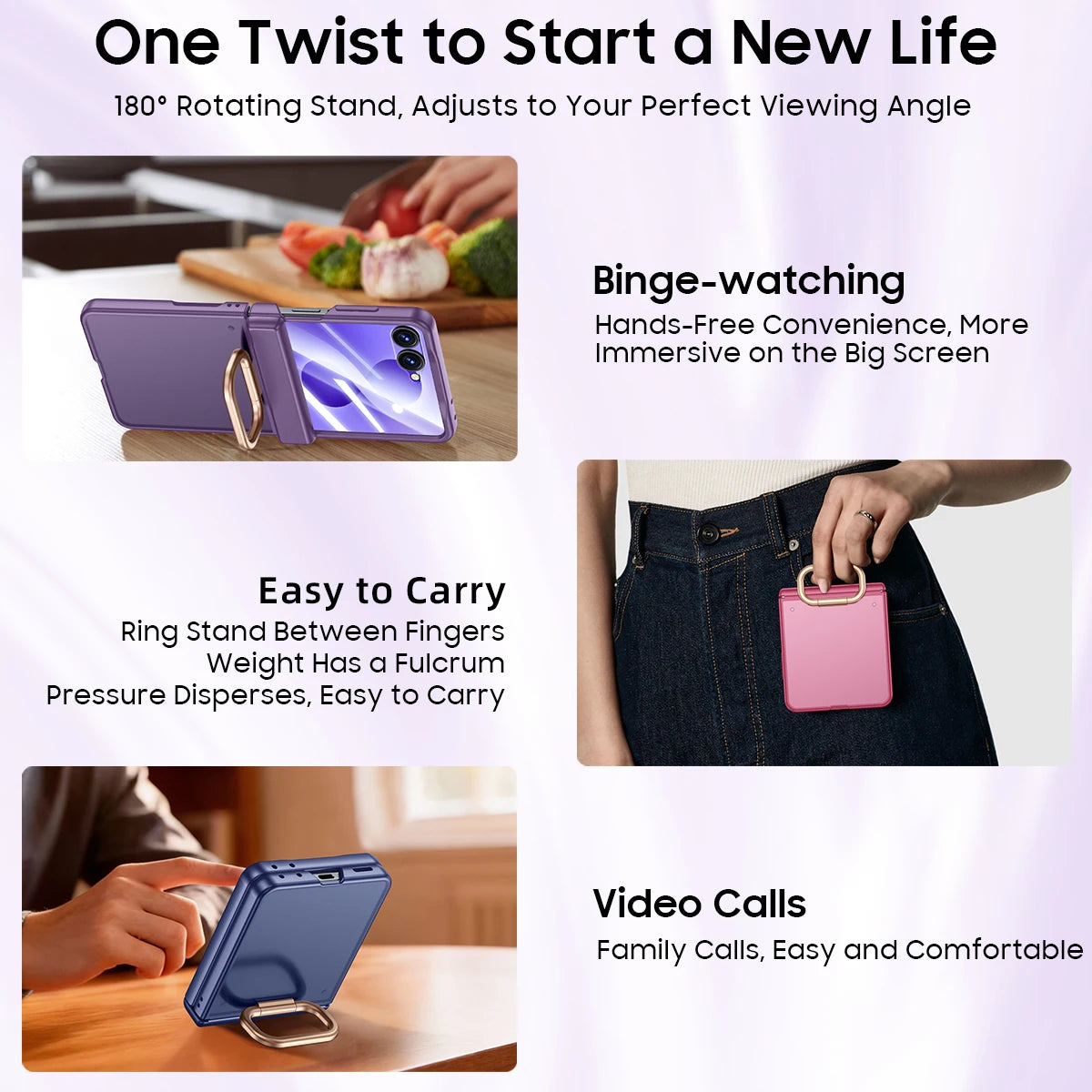 Matte Hard Case | Built-in Screen Protector, Gold Ring Stand & Full Hinge Protection | Samsung Galaxy Z Flip 7 & 8