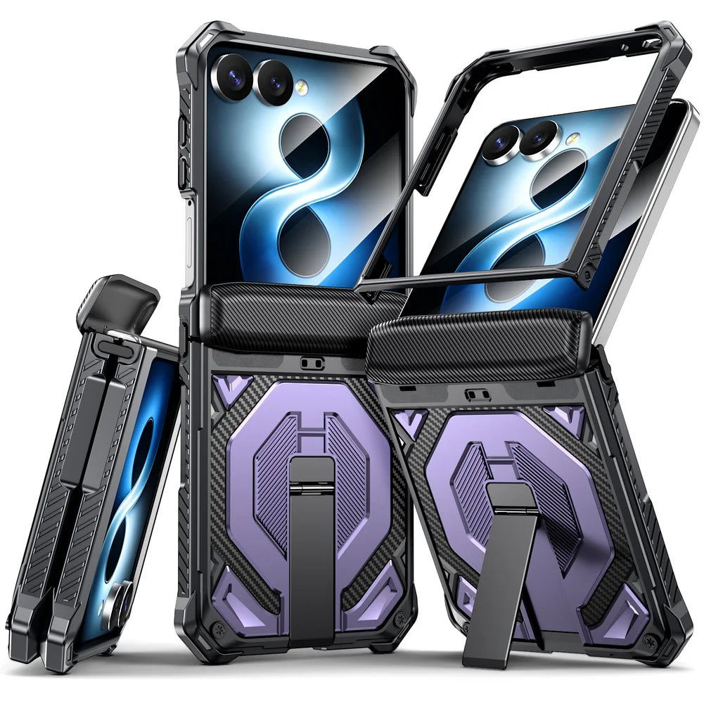 Rugged Carbon Armor Case | Metal Stand & Full Protection | Z Flip 7 & 8