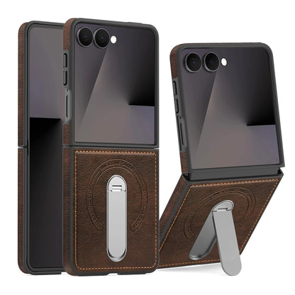 Premium Leather Kickstand Case — Wireless Charging, Hinge Protection & Built-in Metal Stand | Samsung Galaxy Z Flip 7