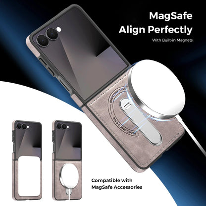 Premium Leather Kickstand Case — Wireless Charging, Hinge Protection & Built-in Metal Stand | Samsung Galaxy Z Flip 7