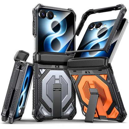 Rugged Carbon Armor Case | Metal Stand & Full Protection | Z Flip 7 & 8