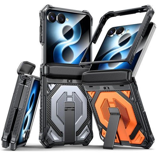 Rugged Carbon Armor Case | Metal Stand & Full Protection | Z Flip 7 & 8