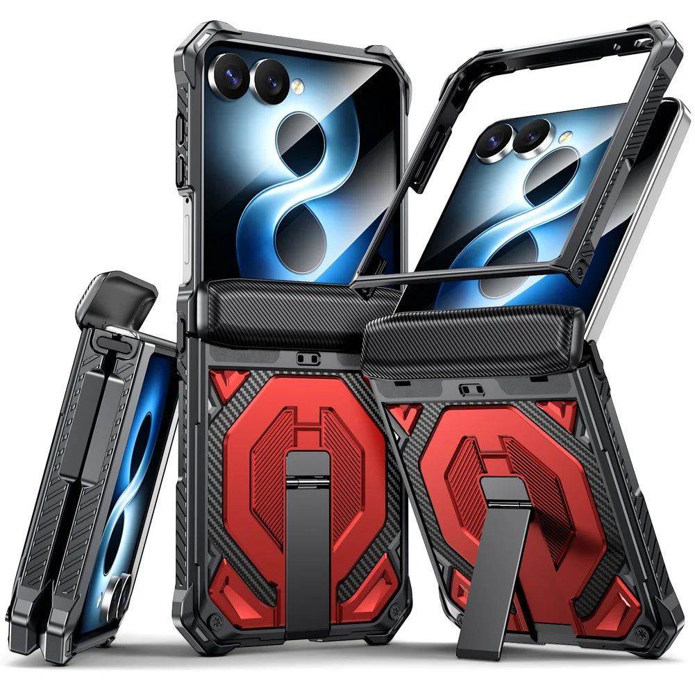 Rugged Carbon Armor Case | Metal Stand & Full Protection | Z Flip 7 & 8